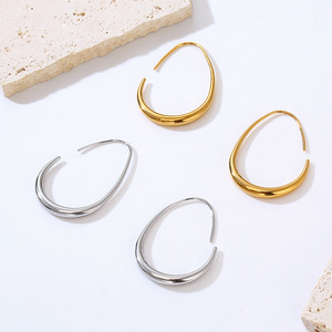 TG besar Oval baja tahan karat anting Hoop untuk wanita berlapis emas tinggi dipoles pernyataan perhiasan trendi gaya - Product Image 2