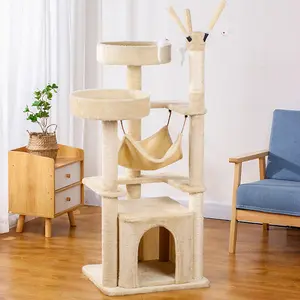 현대 집 새끼 고양이 가구 스크래처 베이지 다층 고양이 활동 타워 트리