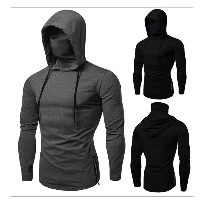 Hoodie Gym Lengan Panjang Pria, Kaus Olahraga Lari, Kaus Bertudung Memancing Ringan