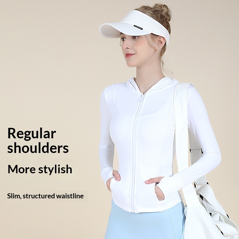 Hooded Slim-Fit Zipper Long-Sleeved Quick-Dry for Solid Cycling Running Outdoor Sports Yoga Clothes Women's Spring Autumn