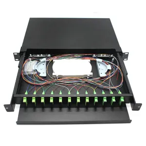 SC APC 12 24 Port 19 Inch 1U Penuh Dirakit Single Mode Fiber Kuncir Duplex Menarik Jenis Optik Patch panel
