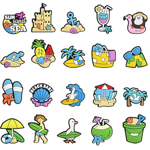 En gros, breloques et accessoires décoratifs en PVC pour chaussures d'été et de plage, sacs DIY, coques de téléphone, motifs tropicaux, océan et château de sable - Product Image 1