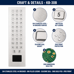 คีย์บอร์ดแบบสัมผัส KB-30B รุ่นสั่งทำพิเศษ กันน้ำมาตรฐาน IP65 ผลิตจากสแตนเลสสตีลสำหรับอุตสาหกรรม 32 ปุ่ม ติดตั้งบนแผงควบคุม รองรับ USB/<span class=keywords><strong>PS2</strong></span> สำหรับอุปกรณ์ทางการแพทย์ - Product Image 3
