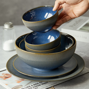 Bone China Nordic Wind Design Underglazed <b>Microwave</b> Dishwasher & Oven Safe Large Soup/Noodle Bowls & Plates <b>Set</b> Utensils Kit - Product Image 2