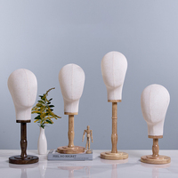 Tête de Mannequin en Lin et Velours avec Base en Bois Massif – Présentoir pour Perruques, Chapeaux, Bijoux et Coiffes – Idéal pour Vitrines de Boutiques