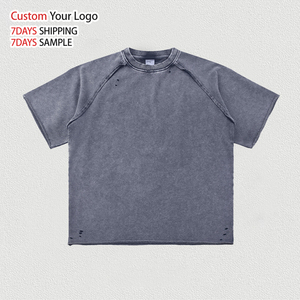 เสื้อยืดโอเวอร์ไซส์ OEM ทรงดิสเทรส ผ้าคอตตอน 100% หนักพิเศษ พิมพ์ลาย DTG ตามสั่ง 300 กรัม สตรีทแวร์ วินเทจ ล้างสีแบบแอซิด - Product Image 2