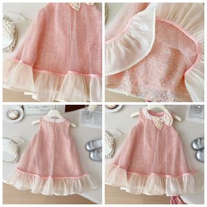 Robe de princesse de fête mignonne à sequins en maille sans manches pour enfants, avec nœud pour filles, vente en gros d'été - Product Image 2