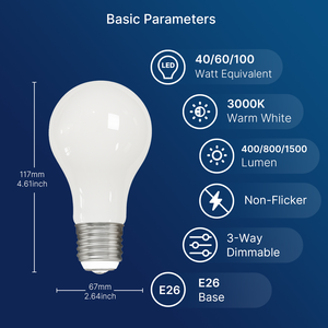 A21/A67 <strong>3</strong> <strong>Way</strong> Milky <strong>Led</strong> <strong>Light</strong> <strong>Bulb</strong> 3000K 400LM/800lm/1500lm 4W/7W/15W Watt Equivalent 40W/60/100W Filament E26 AC110V 220V - Product Image 2
