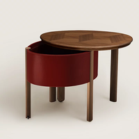 Table d'appoint rotative design avec plateau en bois et corps en cuir pleine fleur pour canapé, chevet ou couloir