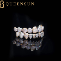 Grillz en Or et Argent avec Moissanite et Diamants, 10K 14K 18K, Forme Carrée, Entièrement Brillante, 8 sur 8 Dents, pour Hommes et Femmes