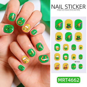 Autocollants pour <span class=keywords><strong>ongles</strong></span> verts pour enfants et filles, motifs de dessins animés mignons, autocollants adhésifs pour nail art, décorations de manucure arc-en-ciel et fleurs - Product Image 1