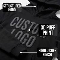 Ensemble sweat à capuche et jogging en coton peigné 420 GSM noir personnalisé avec impression 3D en relief et lettrage surélevé pour homme, style streetwear minimaliste