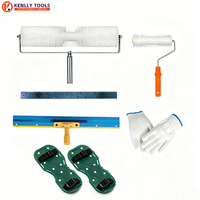Kit d'outils pour sols en époxy auto-nivelants - Rouleau à pointes, raclette, grattoir, truelle et chaussures à pointes pour la finition des sols en béton et en ciment