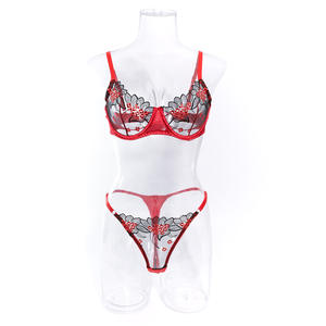 Completo Intimo Sexy in Pizzo Ricamato con Fiori, Set 2 Pezzi con Spalline Regolabili per Donna - Product Image 6