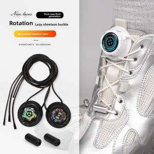 Tali sepatu malas poliester datar tanpa dasi untuk pria wanita Aksesori olahraga luar ruangan dengan tombol putar artefak tetap tidak perlu dasi - Product Image 1