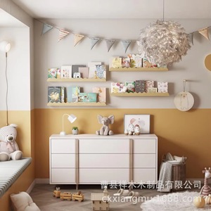 Childrens Wall Mounted <b>Shelf</b> Natural Wood Color 40x12x5cm Multifunction Storage <b>Rack</b> For Bedroom Living Room Decor - Product Image 2