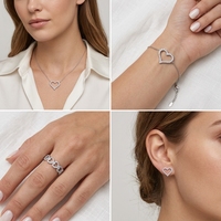 Conjunto de Joyería de Plata de Ley S925 con Colgante en Forma de Corazón, Collar, Pulsera, Anillo y Pendientes de Moissanita para Mujer