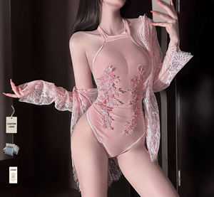 Dantel up korse balenli Babydoll tulum seksi kadın iç çamaşırı Robe kız pembe korse elbise iç çamaşırı - Product Image 1