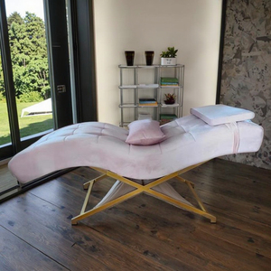 2025 New Salon Spa Care Beauty Bed with Adjustable Golden <b>Metal</b> Frame and Velvet Fabric Soft and Comfortable Eyelash Bed - Product Image 2