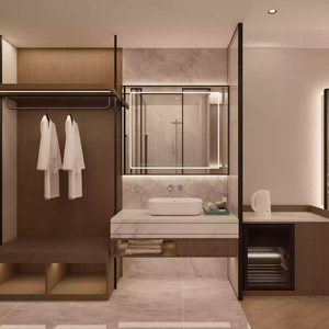 Ensembles de chambre d'hôtel 3 étoiles sur mesure : Lit rembourré Queen/King avec tête de lit douce, table de chevet, meuble TV, table d'appoint et armoire - Product Image 4