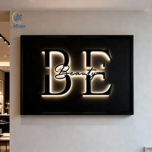 Lettre dorée 3D rétroéclairée par LED avec panneau arrière, signalétique LED intérieure, logo mural LED personnalisé, panneau signalétique commercial pour salon, enseigne murale pour boutique - Product Image 3