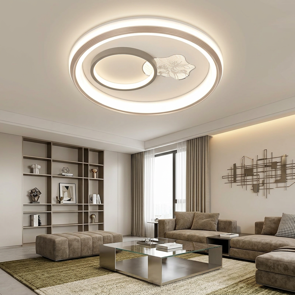 Modern Asymmetric LED Ceiling Light Dual Offset Ring Flush Mount Lamp Elegant Leaf Design for Luxury Living Room Bedroom Decor