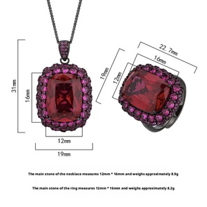 High Quality Eco-friendly Copper 12*16mm Red Blue Zircon Black Gold Plated Retro Pendant Set Zirconia Jewelry Set - Product Image 2
