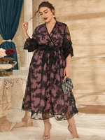 Robe grande taille pour femme R12657S, taille 5XL, grande robe ample, tempérament, imprimé bleu, mode européenne et américaine, grande taille