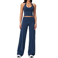 Ensemble de yoga sans couture YIMO TK pour femme, haut dos nu et pantalon large, tenue de sport 2 pièces, vêtements de fitness tendance, vêtements de détente