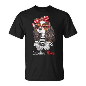 T-shirt Cavalier Mom con design tricolore per amanti dei cani, taglia unisex per adulti - Product Image 1