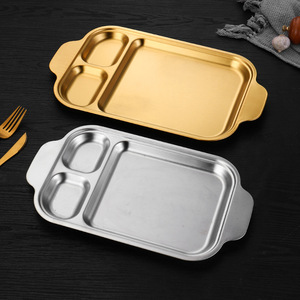 Stainless Steel Divided Serving Tray With Handle For Snack Plate Hotel Meals - Product Image 1
