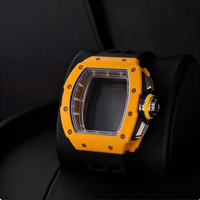 6501 Automatik-Chronograph mit Sekundenstopp, orangefarbenes Skelett-Zifferblatt, Luxus-Herrenuhr aus Kohlefaser