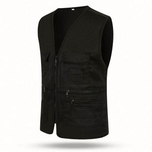 Gilet d'été fin pour homme grande taille, croisé, multi-poches, avec logo personnalisé, idéal pour la photographie et la pêche - Product Image 5