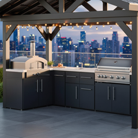 Meubles de cuisine modulaires design moderne en acier inoxydable, taille et profondeur personnalisables pour hôtel/villa, mobilier de cuisine extérieure