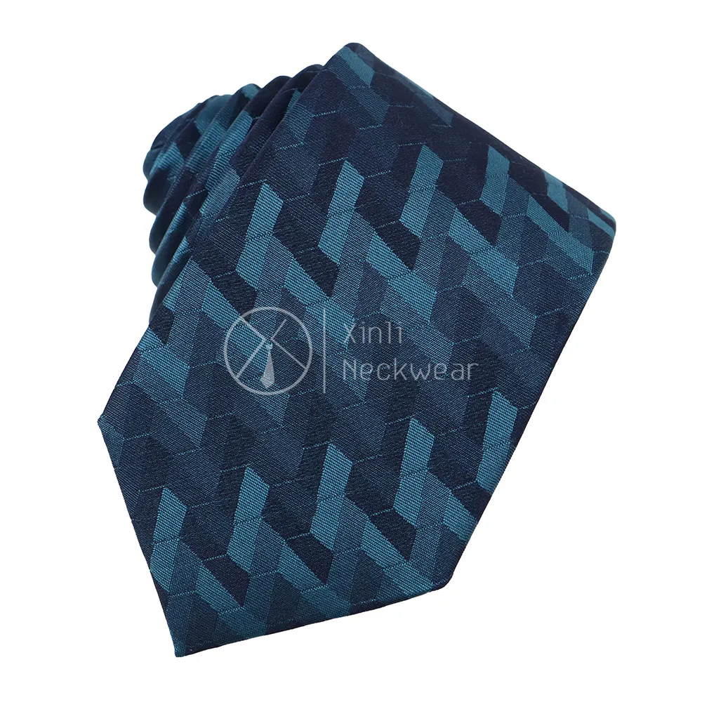 Manufacturers Premium Quality Geometric Jacquard Tie Blue Private Logo Custom Handmade Silk Neckties For Man