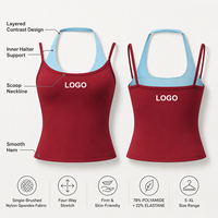 Supplier Tank Top Olahraga Wanita Bahan Katun Organik Kontras Berlapis, Slim Fit, High Stretch, untuk Yoga dan Fitness