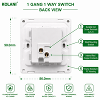 Interruptor de Luz de Pared Kolani, Estándar Británico, 1 Vía, 10AX 250V, 90x86mm, Blanco Mate Brillante, PC, Interruptor de Luz de un Solo Toque