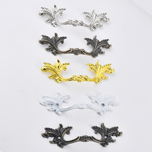 European Style Zinc Alloy Drawer Handle 75mm Bar Shape <b>Cabinet</b> Wardrobe Pull Decorative Leaf Design - Product Image 1