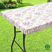 Nappe ajustée imperméable en PEVA avec dos en flanelle, bord élastique, imprimé floral botanique lavande, pour pique-nique, vente en gros