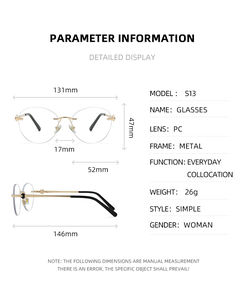 金属光学ガラスフレーム,新デザインリムレスガラスフレーム - Product Image 5