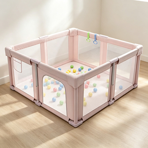 Enclos de jeu pliable pour bébé et tout-petit avec coussin, balles océaniques, anneaux de traction, en tissu Oxford respirant et doux, panneau de jeu intérieur/extérieur - Product Image 1