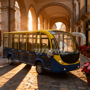 Bus électrique de tourisme ZOWN jaune et bleu à toit ouvert pour excursions en parc - Product Image 2