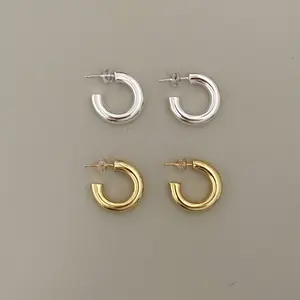 Bijoux minimalistes en forme de C en acier inoxydable épais boucles d'oreilles en or pour femmes