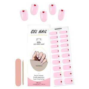 20 pièces de bandes adhésives semi-durcies pour ongles, effet gel, longue tenue, brillantes, avec confettis et paillettes, base nude, autocollantes, pour manucure DIY à domicile - Product Image 1