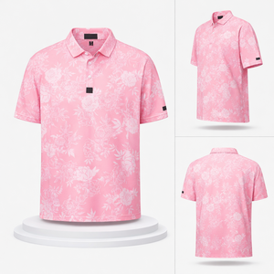 Camisas Polo Deportivas Casuales de Golf, Tejidas, Antiarrugas, de Secado Rápido, Transpirables, que Absorben la Humedad, Color Rosa Floral, con Logotipo Personalizado - Product Image 2