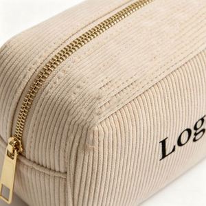 Personalized Custom Logo Travel Toiletry Cosmetic Pouch Plain Cute Small Zipper Corduroy Makeup Bag - Product Image 4