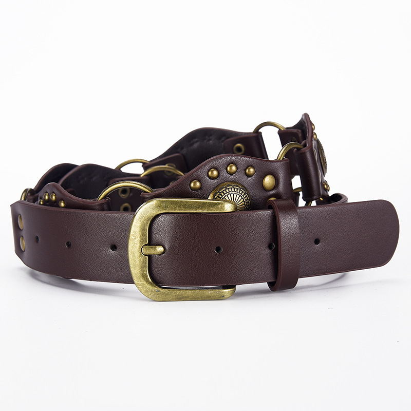 Western Belts for Women Vintage Faux Leather Flower Studded  display picture 2