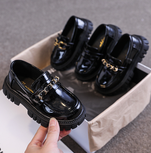 Zapatos de Cuero Personalizados para Niños, Zapatos Negros con Cadena, Zapatos de Suela Gruesa para Estudiantes, Mocasines - Product Image 2