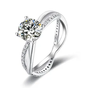Fancy design hollow woman 925 silver ring 1ct moissanite diamond ring with gold plated