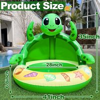 Piscine gonflable pour bébé avec tortue et requin, parasol, fontaine d'eau, balles océaniques et tapis de pulvérisation d'eau pour jeux aquatiques en extérieur